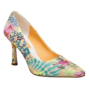 Franco Sarto Mills Floral Sculpted Heels Floral Melon Tropical Pumps Size 10 New